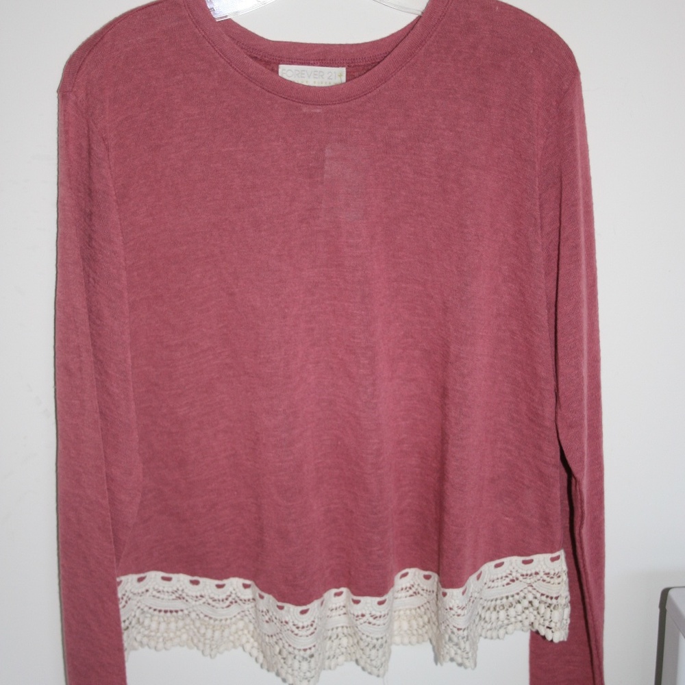 NWT Forever 21 Cotton Lace Edge, Long Sleeve Top